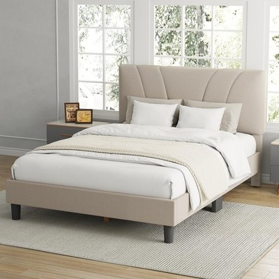 Queen Bed Frame, Upholstered Platform Bed Frame with Adjustable Headboard, Wo...