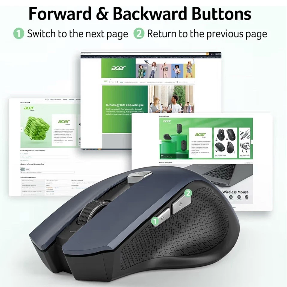 Acer Wireless Mouse for Laptop, 2.4GHz Computer Mouse 3 Adjustable DPI 6 Buttons - Image 4 of 4