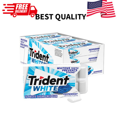 Trident White Peppermint Sugar Free Gum 9 Packs 144 Pieces Fresh Breath Chewing