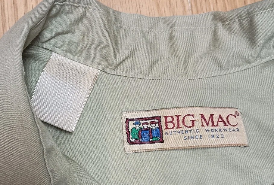 Vintage BIG MAC USA Work Shirt 2XL • Rare 3 Workers Tag • Pale Green Twill image 5