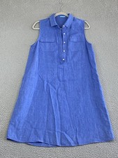 J McLaughlin Linen Dress Size Medium Blue Sleeveless Resort Coastal Vacation EXC