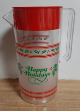 Vintage Happy Holidays Plastic Pitcher with Lid