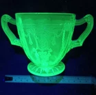Vintage Green Depression Uranium Glass Sugar Bowl With Handles Uv Reactive