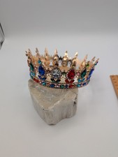 Regal Gold Tone Multicolor Rhinestone Crown King Queen Prince Princess Costume