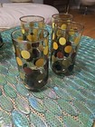 Set Of 4 Vtg Brown Yellow Polka Dot Drinking Glasses/ Tumblers/Highball Beverage — photo 1