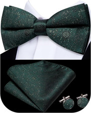 Bow Ties for Men Pre-Tied Pocket Square with Cufflinks Mens Bowtie Sets for Wedd