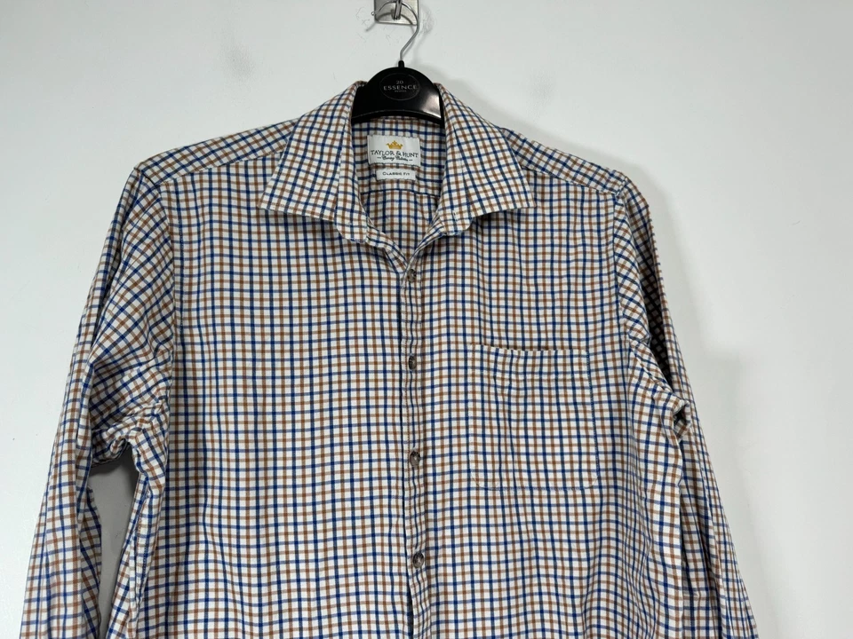 Camisa Taylor & Hunt Oxford Hombre 16.5 Cuadros Cuadros Manga Larga Calce Clásico Botón Foto 3 de 4
