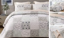 Reversible Boho Quilt Set Queen Size, 3 Queen 92"x96" Patchwork-lightgrey