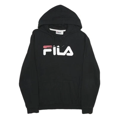 FILA Homme Hoodie Noire M Coton Mélangé Imprimé Logo Décontracté - Photo 1/4