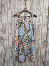 Tahari Linen Shift Dress Hawaiian Palm Leaf Print Sleeveless Pockets XS NWOT