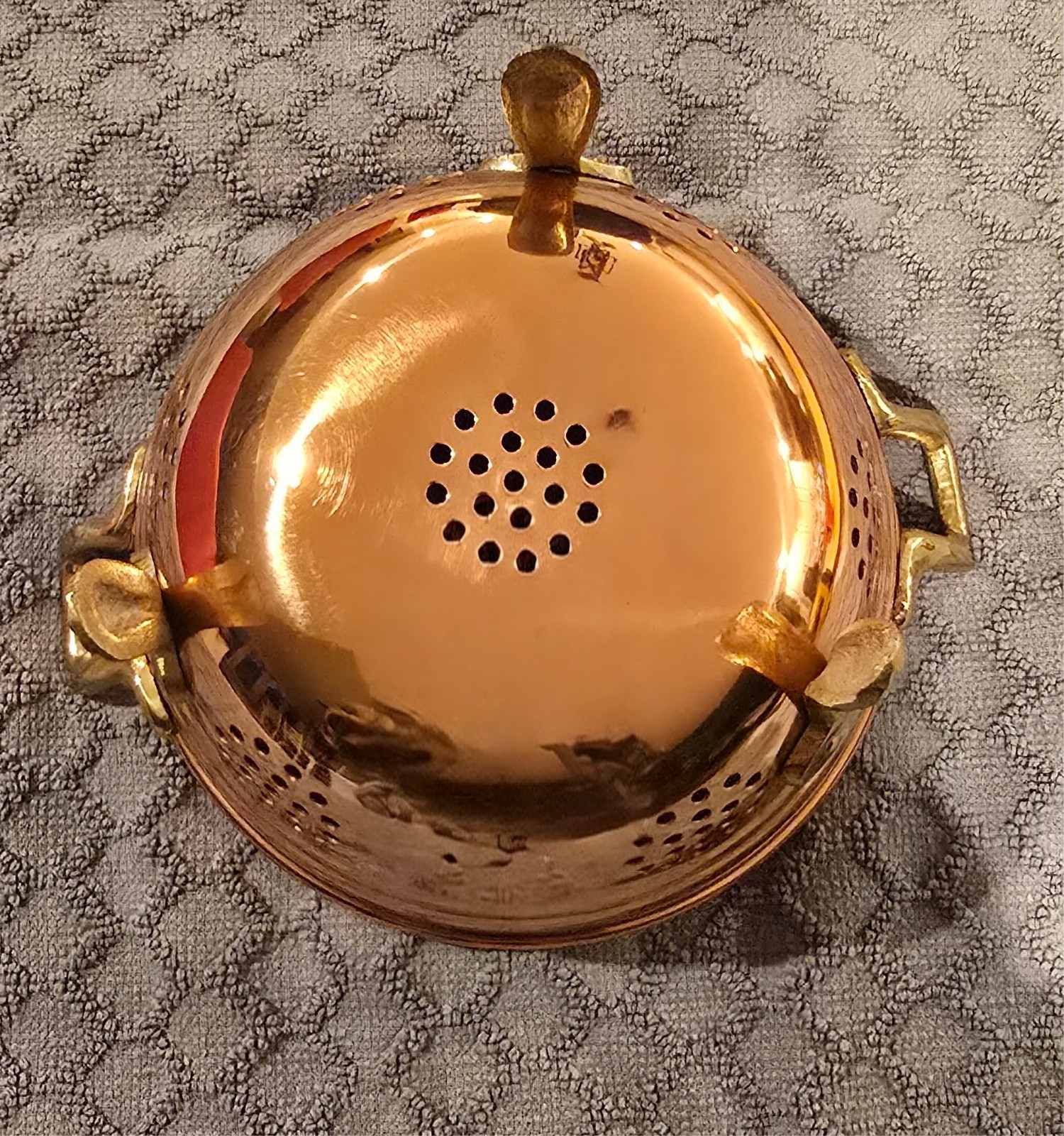 Vintage Cottage Copper & Brass Claw Footed Colander Strainer, 6in