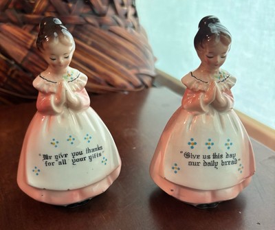 Enesco Japan Salt & Pepper Shakers We Give Thanks Daily Bread Praying Lady VTG