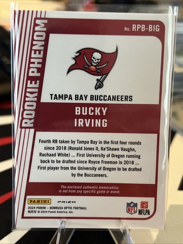 2024 Optic Rookie Phenom Patch Bucky Irving Buccaneers RC FRESH PULL - Picture 2 of 2