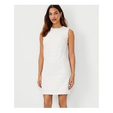 NEW Ann Taylor Fringe Tweed Shift Dress in Winter White - Size 12