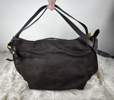 My Choice Italy Brown Suede Leather Hobo Bag Yellow Accents Boho Chic Style