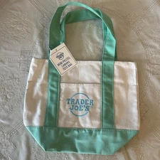 Trader Joe's Pastel Mini Canvas Tote Bag 2025 LIMITED EDITION NWT - GREEN