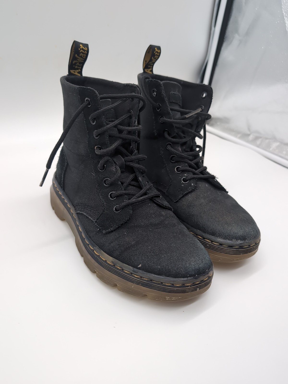 Dr Doc Martens Combs 2 W Black Combat Boots Womens 7 Canvas thumbnail 3