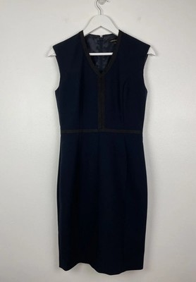 Jaeger dunkelblau V-Ausschnitt ärmellos gerade Bleistiftkleid UK 10 Karriere Business