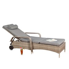 Sonnenliege Gartenliege Terrassenliege Rattan Garten Liege Polsterauflage Grau
