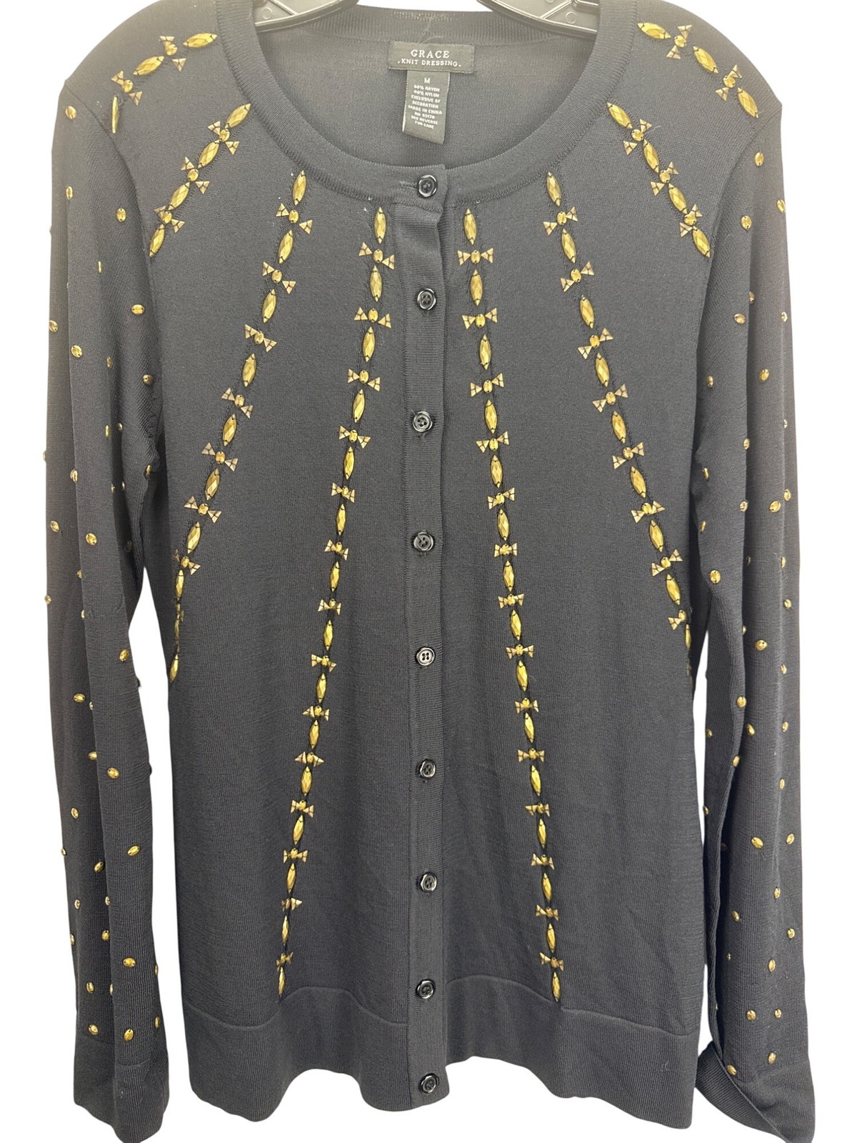 Grace Elements Black Knit Sweater Medium Gold Stu… - image 3