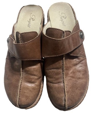 Propet Brown Jana Style Altadena Leather Slip On Mule Clog Wedges Size 9