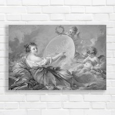 Romantic Cherub Black White Canvas Print Large Picture Wall Art