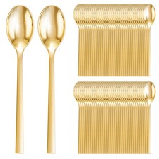 100Pcs Gold Plastic Spoons, Disposable Silverware, plastic Cutlery Heavy Duty...