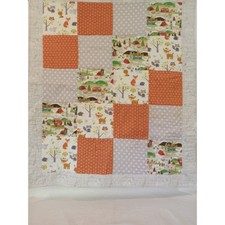Woodland Animals Baby Quilt 45x38 Camping Bear Fox Deer Patchwork Blanket