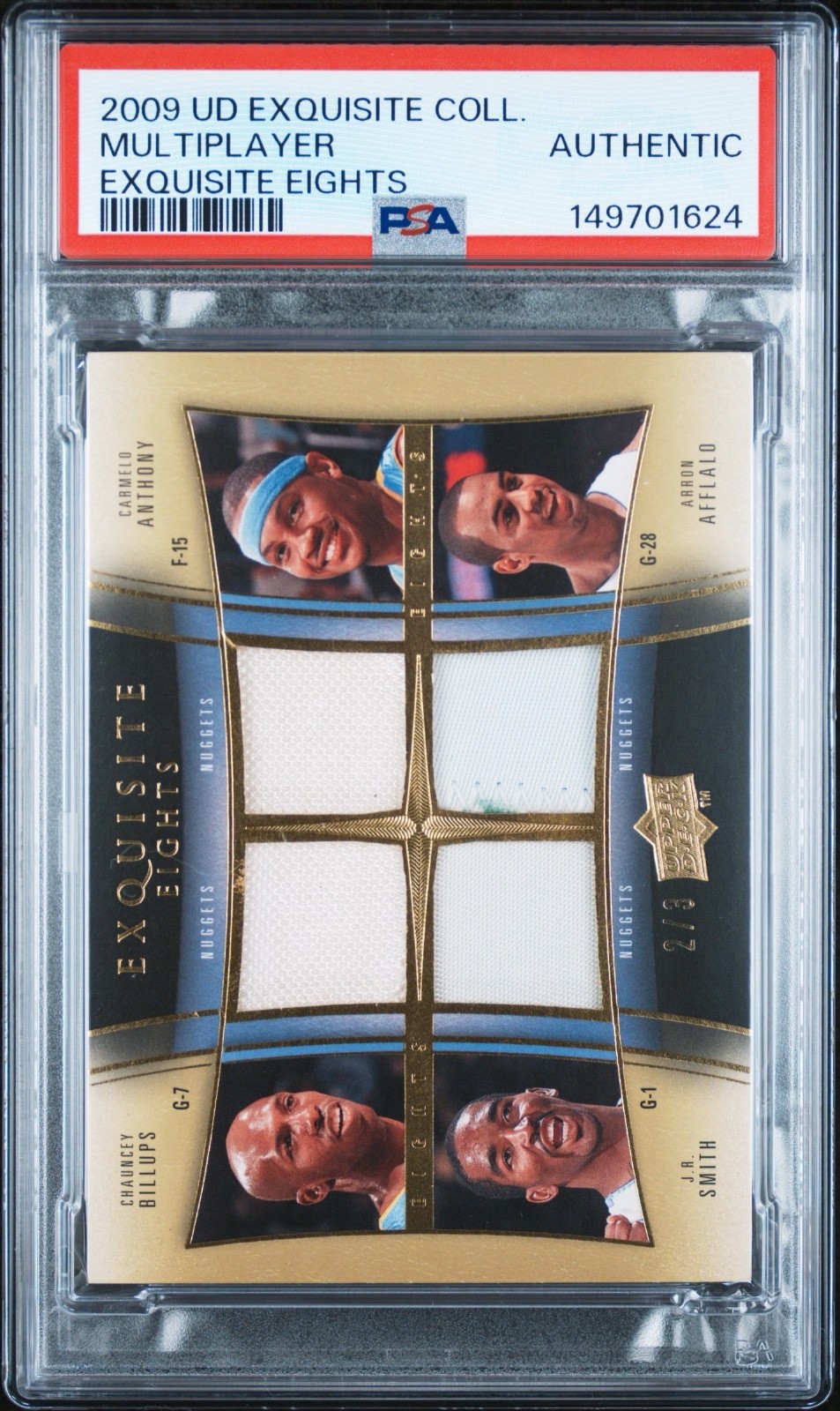 CARMELO BILLUPS SMITH Nuggets 2009 UD Exquisite Eights Game-Worn Patches 2/3 PSA view 4