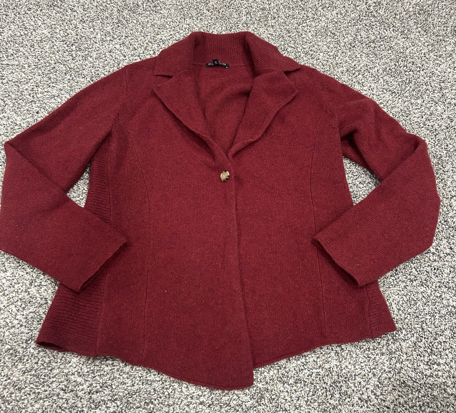 Eileen Fisher Blazer Womens Medium Red Lambs Wool Cashmere Cardigan Sweater