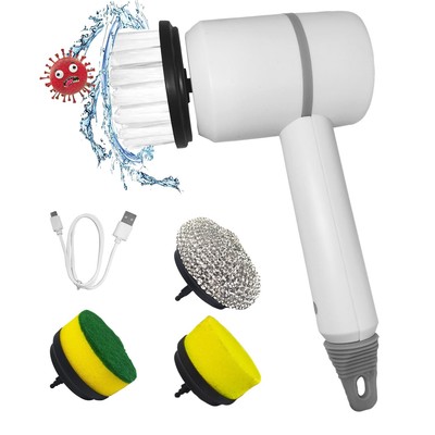 Rechargeable Cordless Brush Spin Scrubber 3 Speeds w/ 4 Replaceable Brush Heads