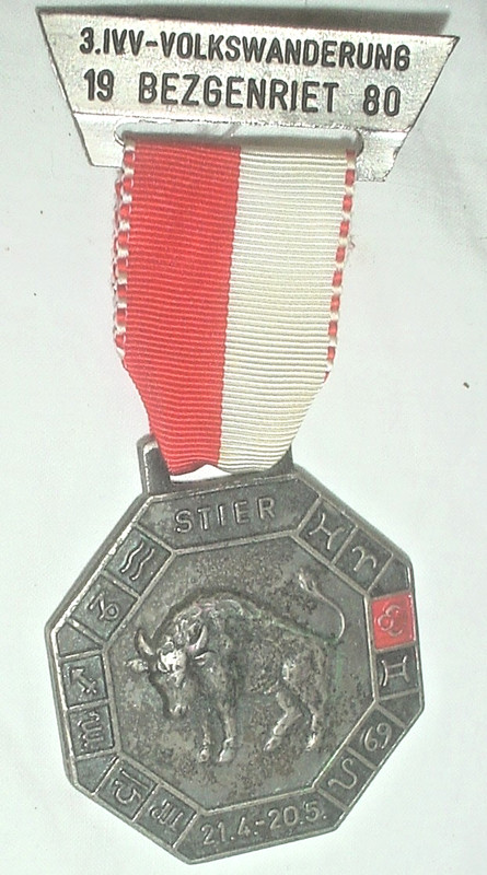1980 Volkswanderung Hiking Medal Bezgenriet, Germany  "Stier" Taurus Zodiac Sign