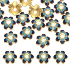 20Pcs 8x3 mm Flower Beads Caps Enamel Bead End Spacers Blue