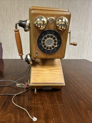 Classic Collectors Edition Wall Telephone 1927 Replica Wood Rotary Style Works