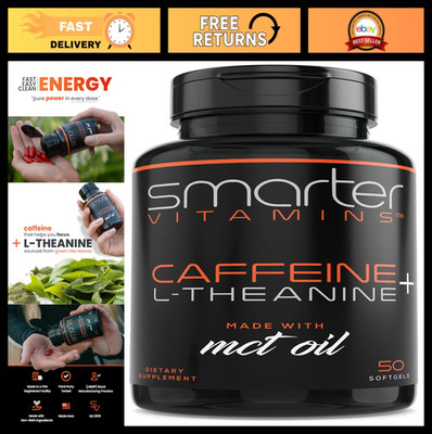 Caffeine Pills 200mg with MCT Oil & L-Theanine - Energy, Focus, 50 Softgels