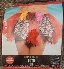 Day of the Dead Skull Tutu with Floral Accents Adult Standard Fits Up To Size 8