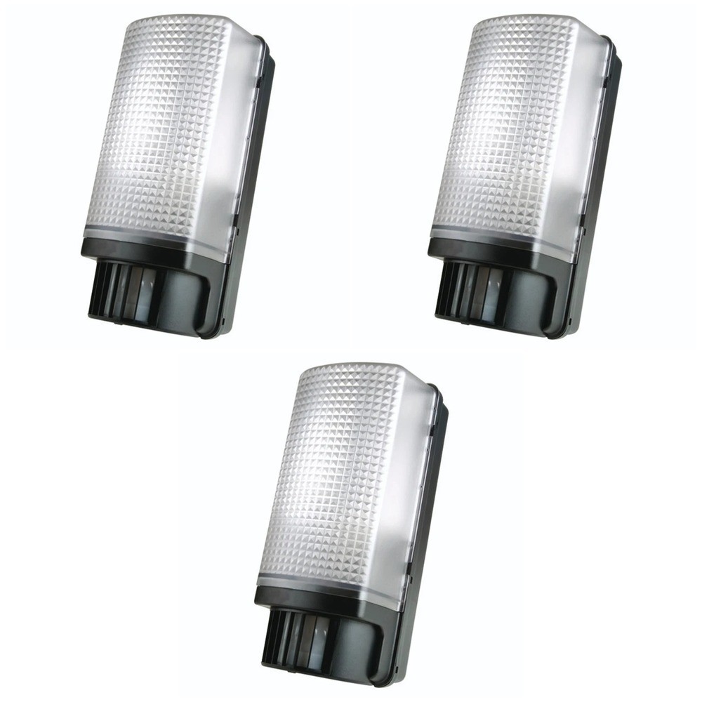 3 x Timeguard SLB88 PIR Bulkhead Light Fittings IP44 E27 (Black/Prismatic)