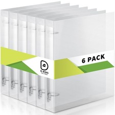 Crtiin 6 Pack 3 Ring Binder Clear Plastic 3 Holes Notebook 1 Inch