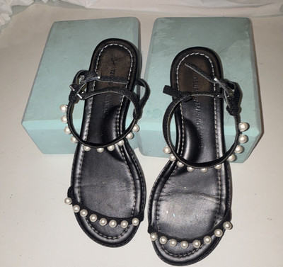 Trouble by Marko Black Strappy Ankle Strap Beaded Sandals Buckle Women's US 8