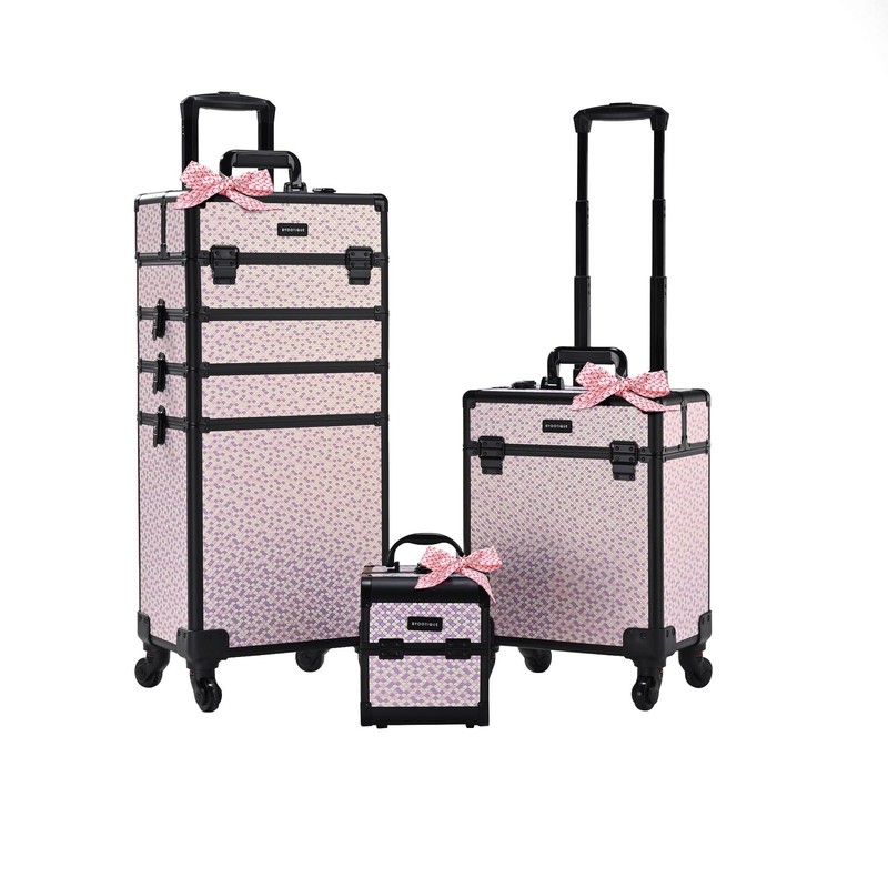 BYOOTIQUE Rolling Makeup Train Case on Wheels 3-Piece Art Deco Tyrian