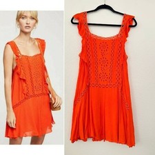 Free People One Priscilla Mini Dress Crochet Beach Tunic Flowy Orange Women's S