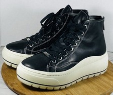 J/Slides High Top Black Leather Platform Sneaker Back Zip Size 8.5M Women  s
