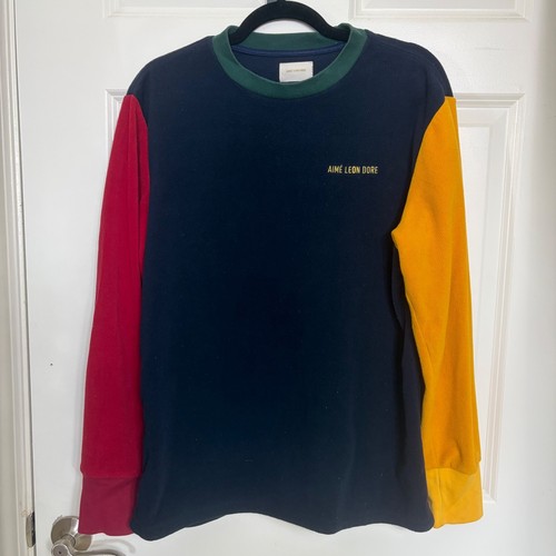 Aime Leon Dore Colorblock Fleece Sweatshirt Navy Red Yellow Green Mens Large