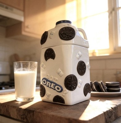 Vintage Nabisco Oreo Ceramic Cookie Jar Milk Jug Canister Collectible Kitchen