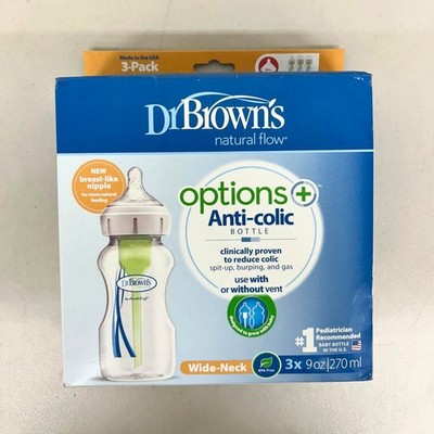 Dr. Brown's Anti-Colic Options, Wide-Neck Baby Bottles, 3-Pack, 9 oz, New