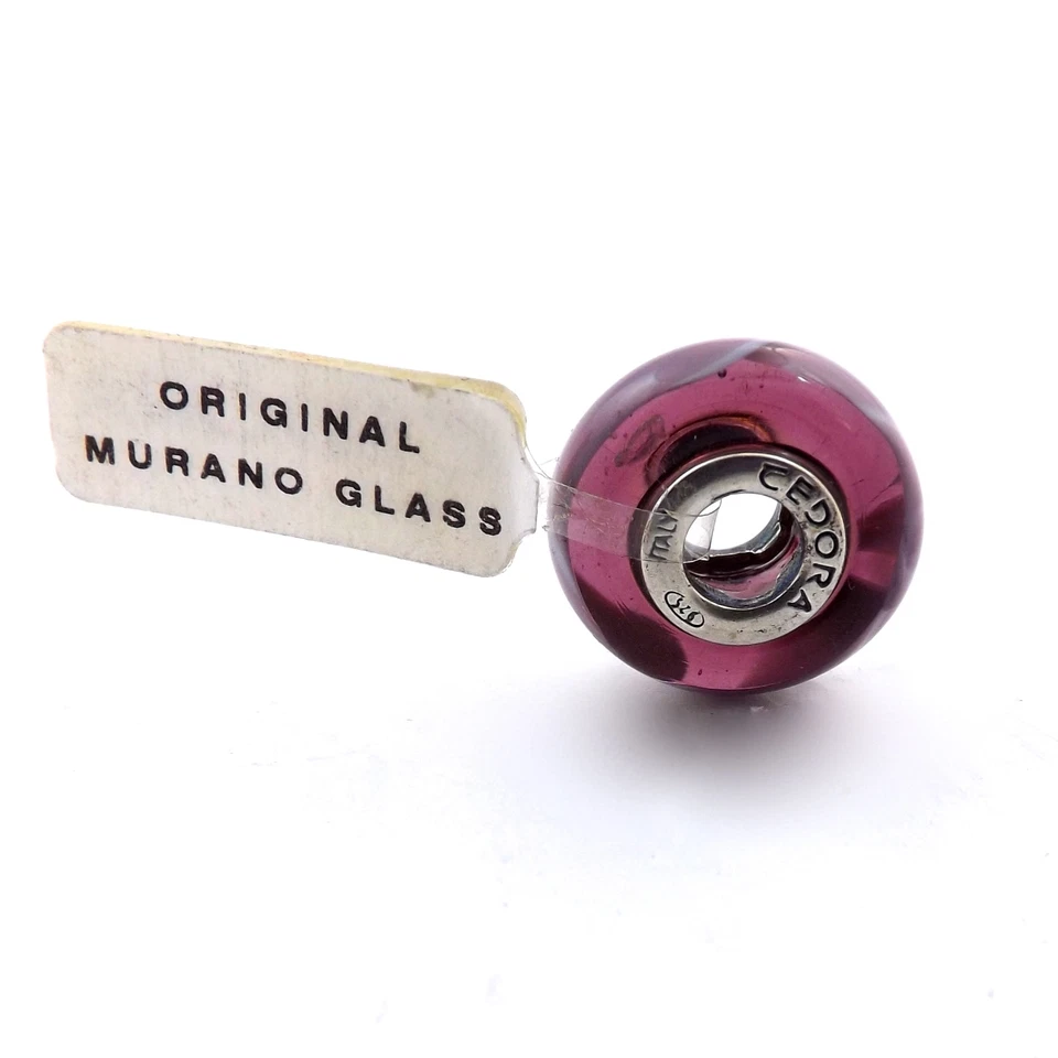 Nuevo Dije Tedora Plata Esterlina Púrpura Caramelo Rayas Remolinos Vidrio Murano Cuentas Foto 4 de 4