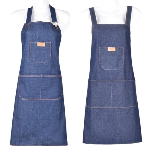 Adjustable Denim Apron with Multi Pockets Unisex Long Bib Aprons for Chef BBQ - Picture 2 of 10
