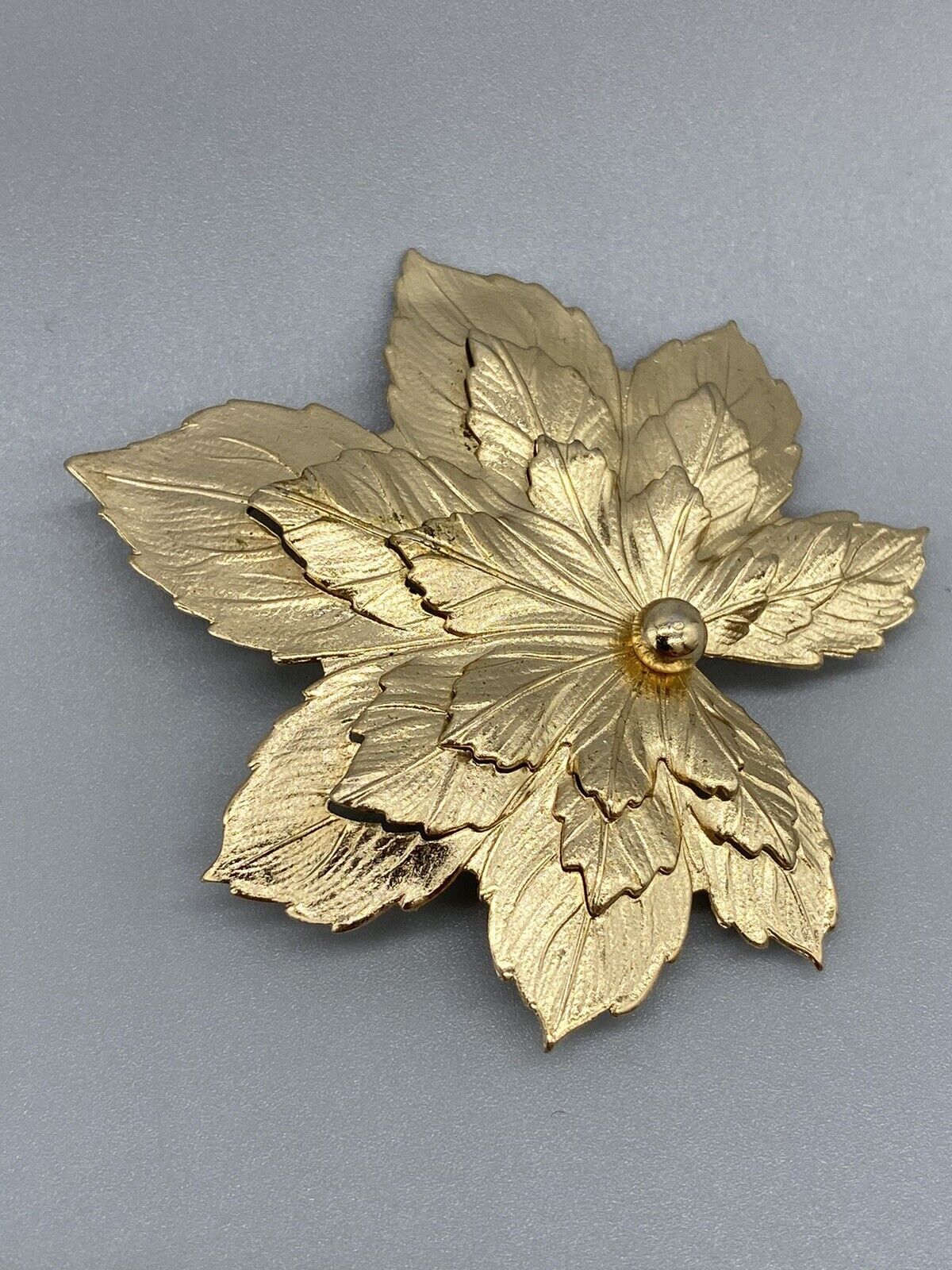 Vintage Designer Gold Tone Maple Leaf Textured St… - image 2