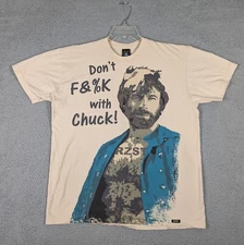 RZST Tshirt Men's XL Beige Chuck Norris Big Print Casual Grunge Rock USA Made