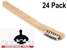 24 GOLIATH INDUSTRIAL STAINLESS STEEL 8" WIRE BRUSH TOOTH BRUSHES WOOD HANDLE 